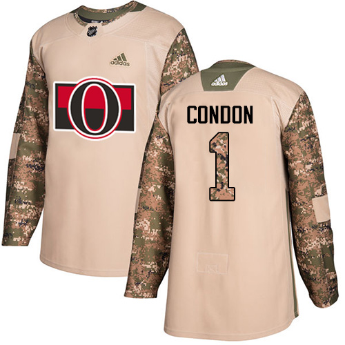 Adidas Senators #1 Mike Condon Camo Authentic Veterans Day Stitched Youth NHL Jersey